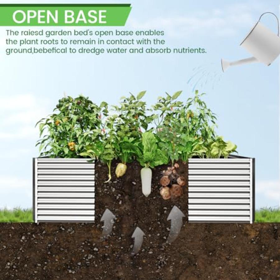2pcs Tall 8x3x1.5ft Galvanized Raised Garden Bed Outdoor Steel Garden Bed for Vegetables Above Ground Garden Box for Flowers Me