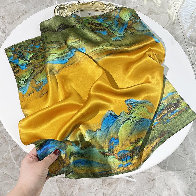 

Thousand Miles of Jiangshan Silk Scarf Women s 100 Mulberry Silk Silk Scarf Spring and Autumn Thin Fashion Versatile Square Scarf Scarf 70cm