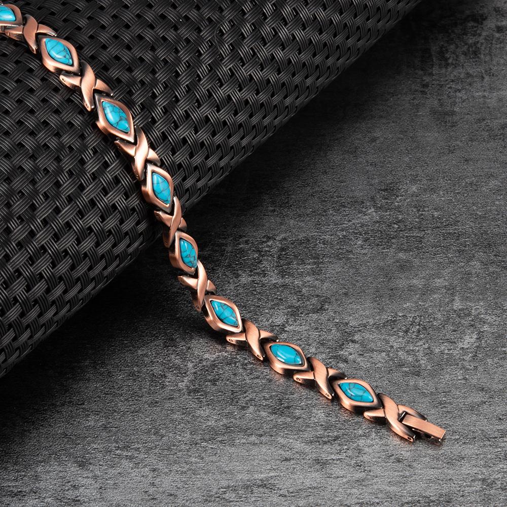 Ikuinen Pure Copper Bracelet for Women Vintage Artificial Turquoise Copper Bracelets Benefits Chain Link Jewelry Waterproof
