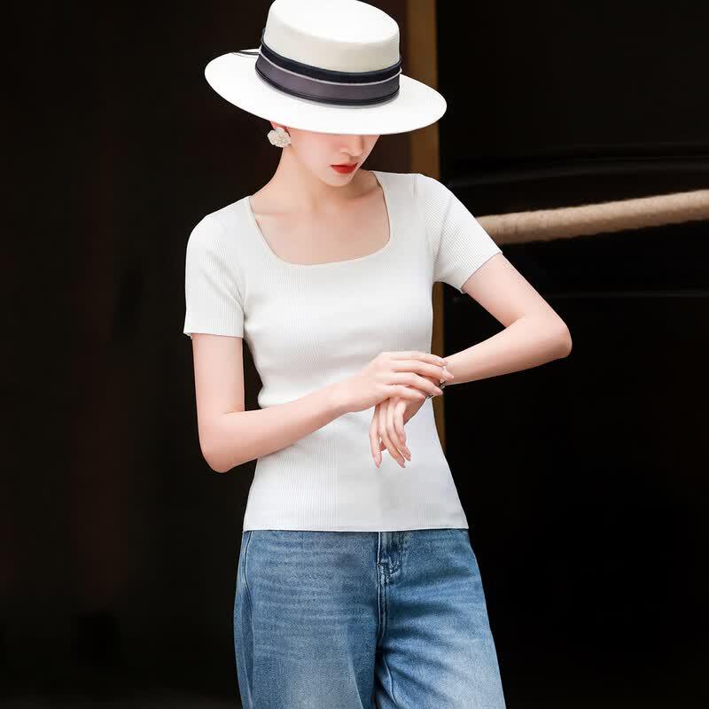 

Lansere U-Neck Slim-Fit Short Sleeve Knit Top L
