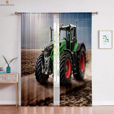 Cool Car Tractor 3d Printed Curtains Suitable For Bedroom Living Room Kitchen Decorative Curtains Easy To Wash And Protect 2 PCS