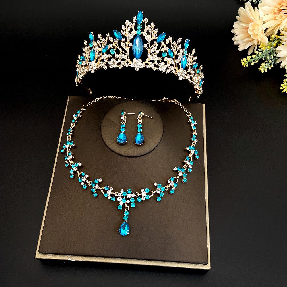 New Bridal Tiara Necklace Three Piece Set Crown Wedding Accessories Bridal Set