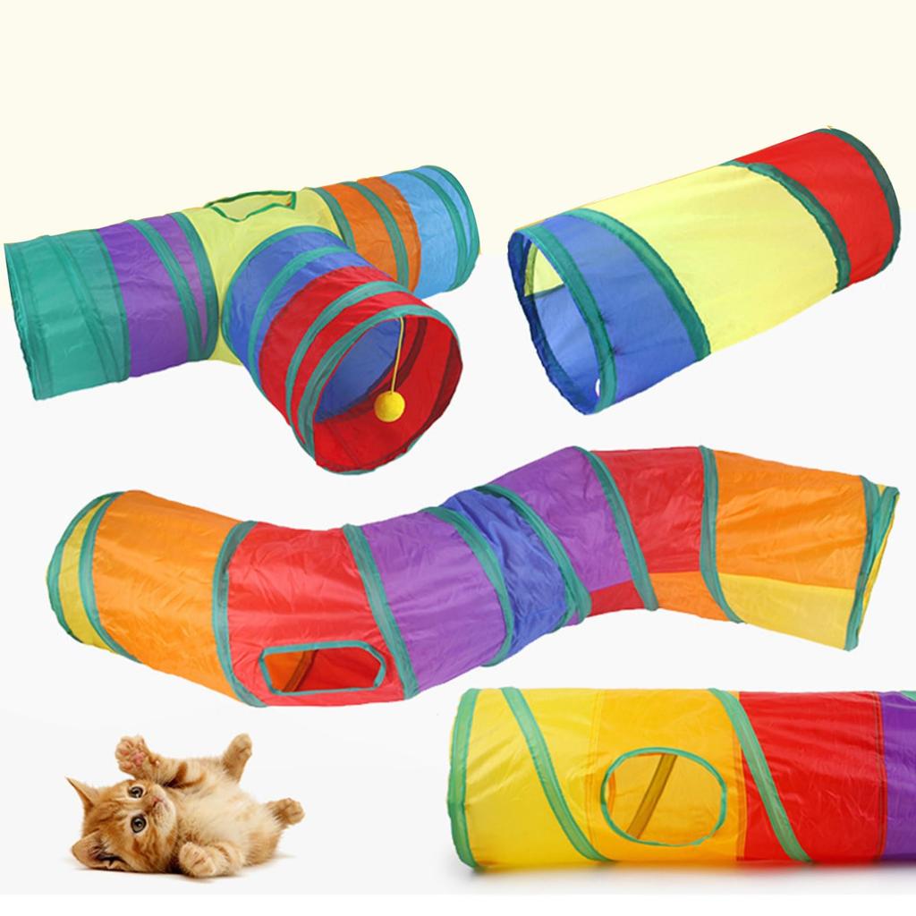 Foldable Cat Pet Indoor Pet Exercise Toy for and Chew Prevents Lack of Relieves Easy To with Holes and Made of Rainbow Compact Tunnel, Supplies,