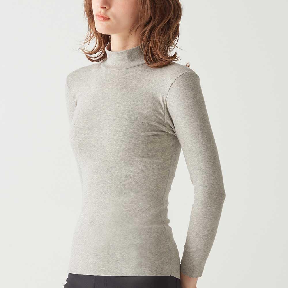 Gunze HOTMAGIC MH7845P Long Sleeve Cotton Fleece High Gray Motif Women's Innerwear, Blend, Lining, Moisture-Wicking, Heat-Generating, Neck,