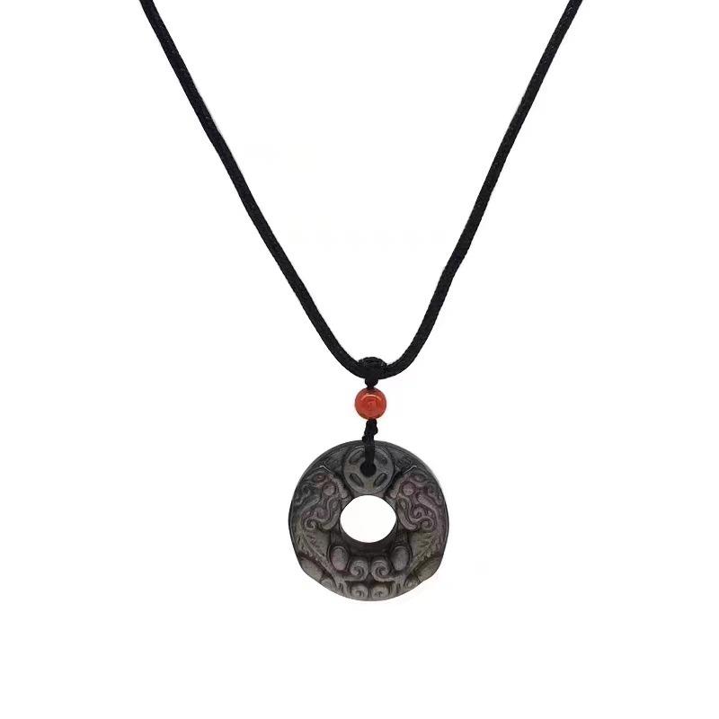 Pixiu Ping An Buckle Braided Rope Necklace New Chinese Retro Guochao Long Sweater Chain Couple Versatile Clavicle Chain