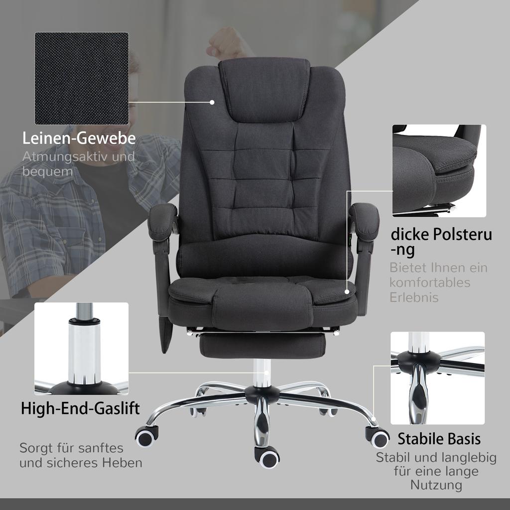 Office Chair with Massage Function, Ergonomic Desk Chair with Reclining & Heat Function, Height-Adjustable, Black