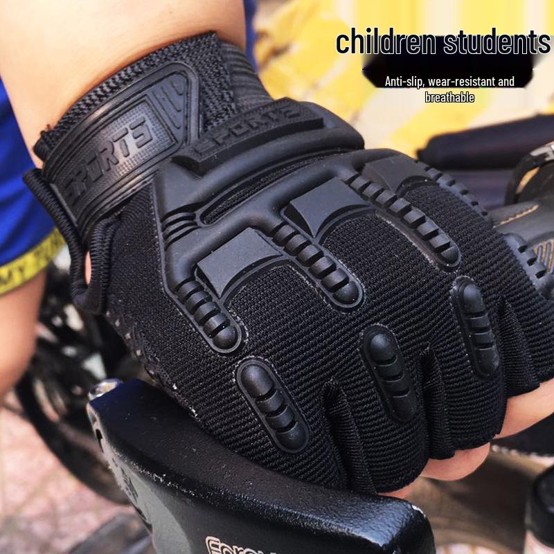 Boys' Non-Slip Tactical Fingerless Gloves for Outdoor Sports & Fitness