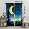 Set Of 2 Modern Semi Polyester Curtains Full Moon Starry Forest Night Sky Design Window Curtain With Rod Pocket Sheer Machine Washable