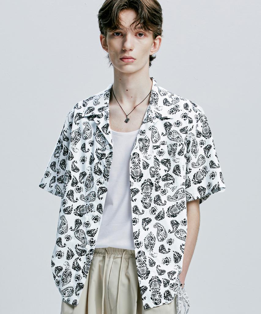 SSY Coconut Hawaiian Paisley Half Shirt White