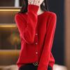 Women's Wool Knitwear: Autumn/Winter Round Neck Cardigan - Long Sleeve Solid Color Sweater Jacket