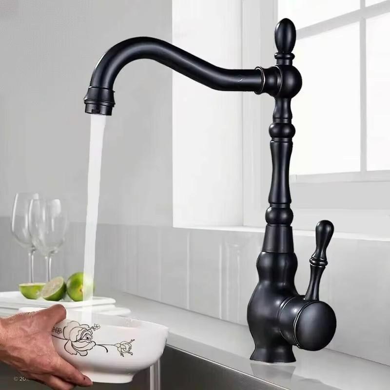 Black Brass Kitchen Faucet Single Handle Deck Mount Basin Sink Faucet 360 Rotate Mixers Taps Hot Cold Water Faucet