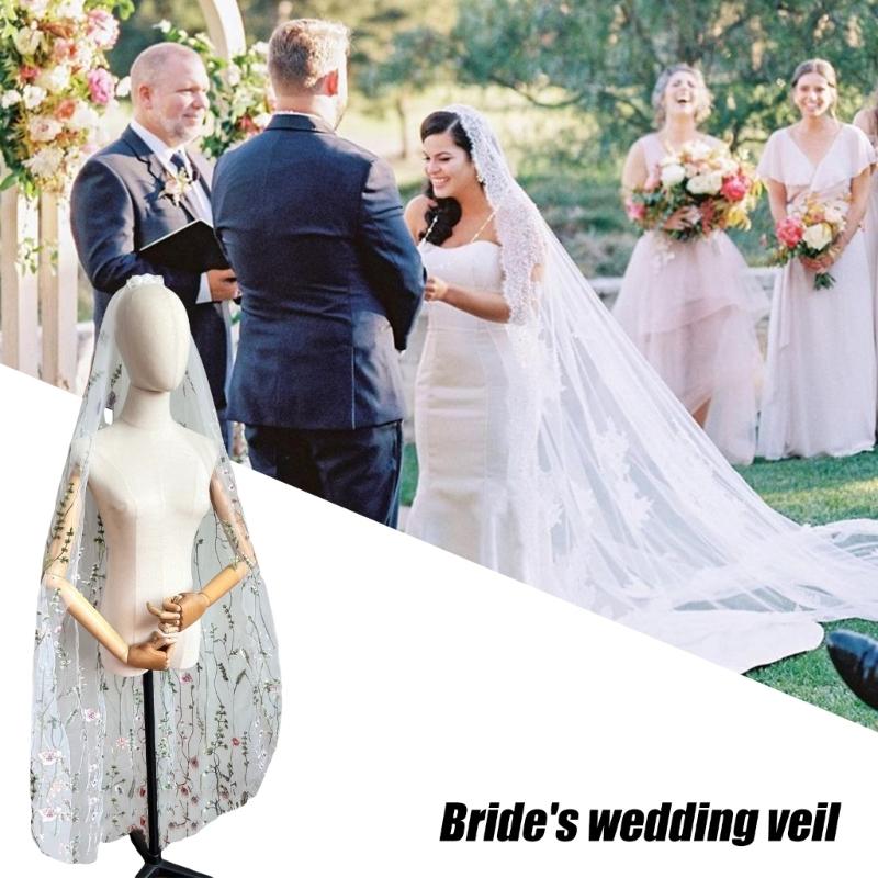 Handcraft Embroidered Flower Bridal Veil Great for Nature Inspiring Wedding Ceremonies Bride Veil for Photography Wear