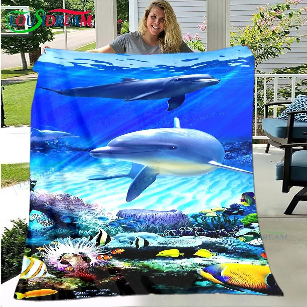 3D Fashion Dolphin Printed Four Seasons Blanket Sofa Cover Travel Bed Plush Blanket Travel Office Break Blanket Birthday Gift
