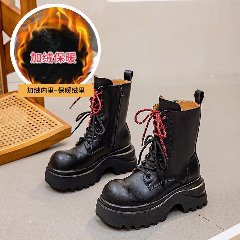 

Женские ботинки Мартина осень-зима новые на толстой подошве с небольшим увеличением роста короткие ботинки женские ботинки из иностранной кожи в британском стиле рыцарские ботинки ти 40