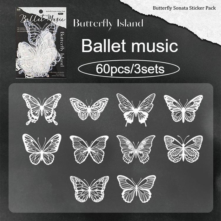 60 Stück Schmetterling Spitze Hohl Aufkleber - Retro Handkonto DIY Journal Zubehör, Scrapbooking Dekorationen, Selbstklebend, Aufkleber