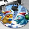 1pc Christmas Pikachu & Bulbasaur Santa Hat Round Carpet - Anime Design Office Chair Mat, Non-Slip Rug for Home Decor, Living Room