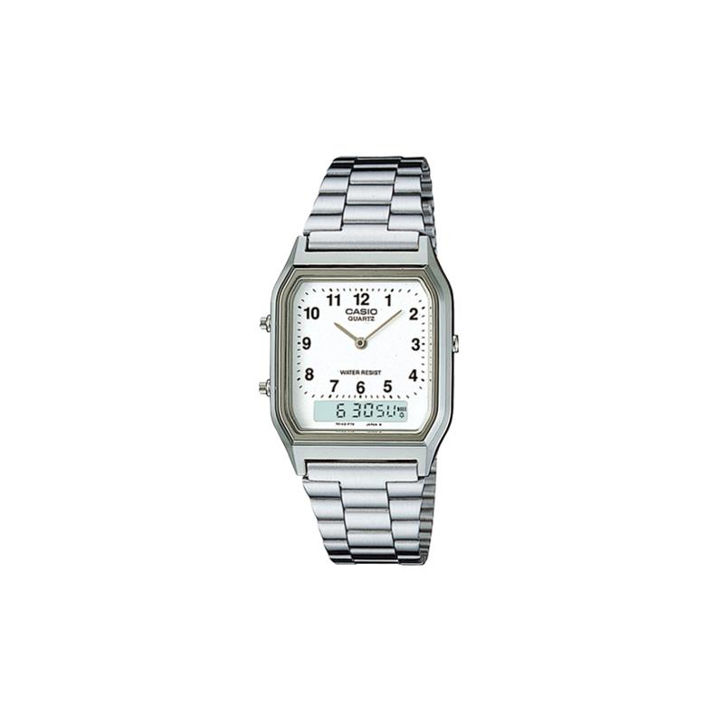 

Casio YOUTH series-square plate dual display STANDARD classic pointer dual display multi-function watch quartz movement stainless steel AQ-230A-7B белый