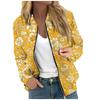 Fashionable Women Long Sleeve Casual Jacket Floral Leaf Print Round Neck Zipper