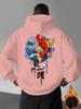 Men's Fall/winter Casual Sporty Street Japanese Carp Wave and Paper Airplane Patterned Print Warm Hooded Sweatshirt