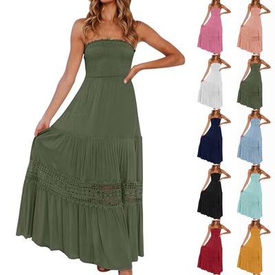 Women's Solid Color Sheath Long Sleeveless Vintage Bohemian Waist Dresses