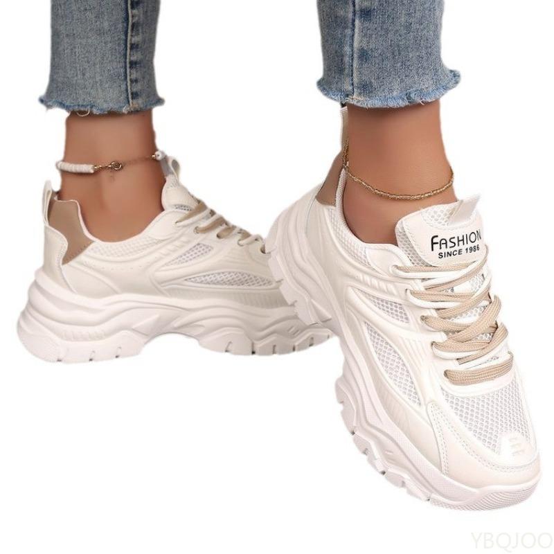 Mode Frühling Sommer Mesh Atmungsaktiv Modisch Vielseitig Damen Schuhe Dicksohlige Höhenerhöhende Freizeitschuhe Große Sportschuhe