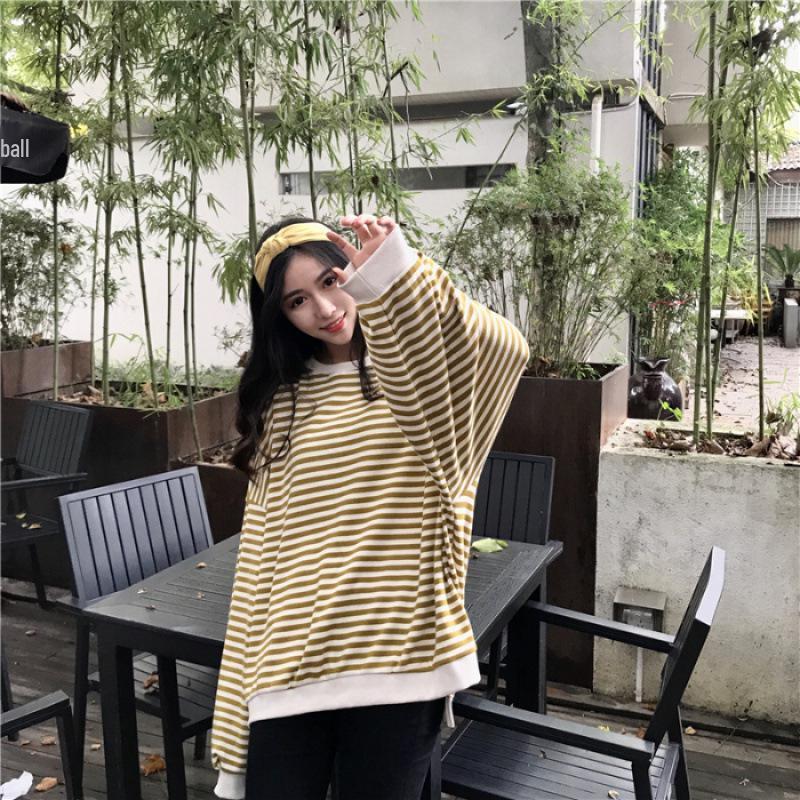 2025 Women's Korean Style Color Block Retro Stripe Hoodie - Spring/Autumn Casual Loose Fit