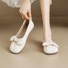 Bow flat-soled single shoes women's spring and autumn new shallow mouth round head soft leather comfortable versatile shoes