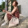 Lace Patchwork Plaid Sling Dress - Women's Summer 2025 New Loose Slimming Two-Piece Skirt.
