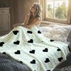 Grid Black Heart Dot Flannel Blanket Warm Soft Halloween Christmas Decorative Couch Warm Cozy All-Season Gift