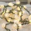 Warm Light LED String Lights Colored Lights Rose Flower Design Fairy Lights Simulation Green Leaves Artificial Vine Garland
