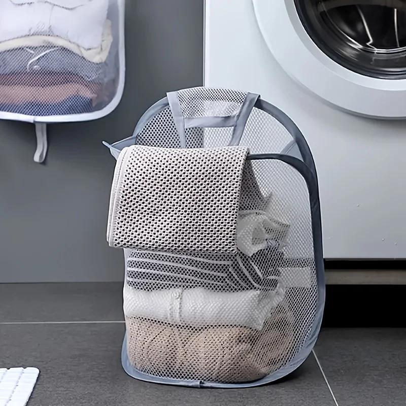

Folding Mesh Dirty Clothing Basket, Hanging Storage Basket, Toilet Storage Basket серый