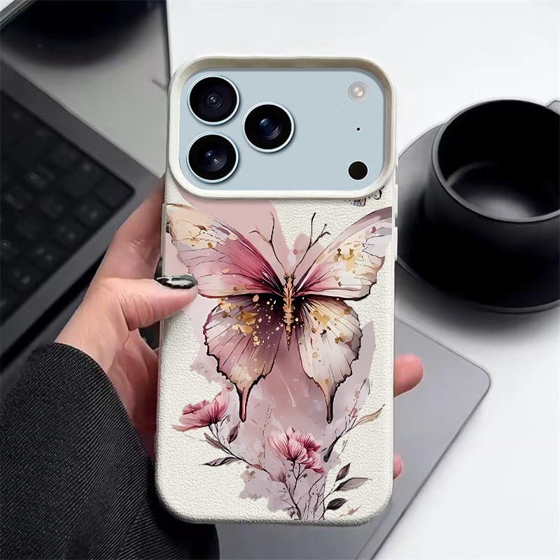 

Креативный чехол для телефона с принтом бабочки для iPhone 17 Pro 17 16 15 14 13 12 Pro Max 11 Air 16e Текстура кожи ТПУ Противоударный чехол iPhone 11 белый