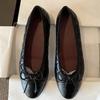 Women's Ballet Flat Shoes 2026 Spring New Round Toe French Elegance High-quality Leather Shoes Bow Comfortable Casual Shoes
