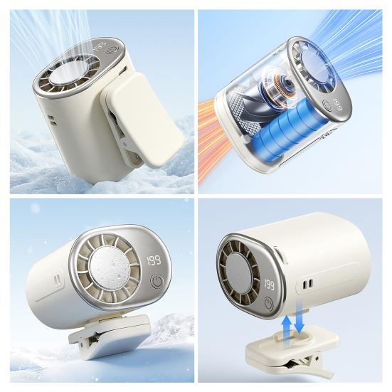Rotating Clip-On Cooling Fan Rechargeable Adjustable Speed Car Fan Portable Personal Air Conditioner for Car Desk Travel