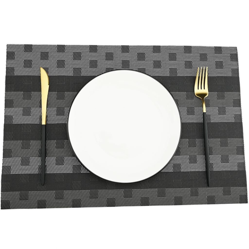 Black Weave Checkered Wine Cup Pad PVC Washable Placemats for Dining Table Mat Non-slip Placemat Set In Home Kitchen Accessories