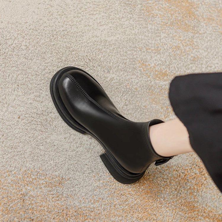 Autumn and winter soft leather Martin boots women's 2025 versatile new Chelsea boots women's French short boots women's thick heel thin boots