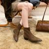 Autumn and winter new square head inner height increase European and American rear zipper short boots suede fashion boots