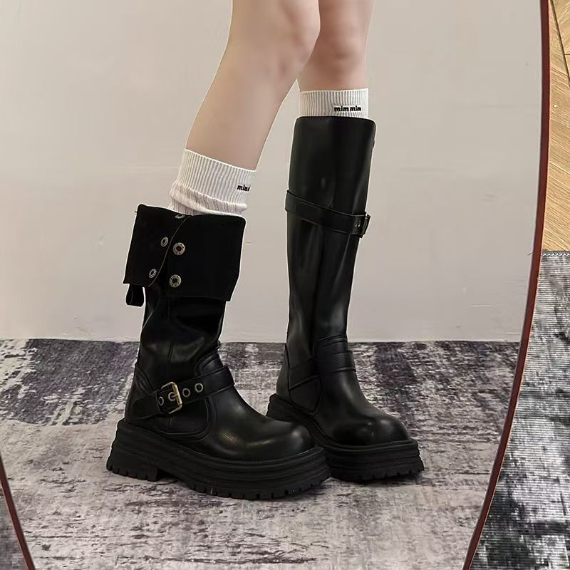2026 New Retro British Style Thick Heel Long Leg Women's Spring and Autumn Height Increasing Knight Boots