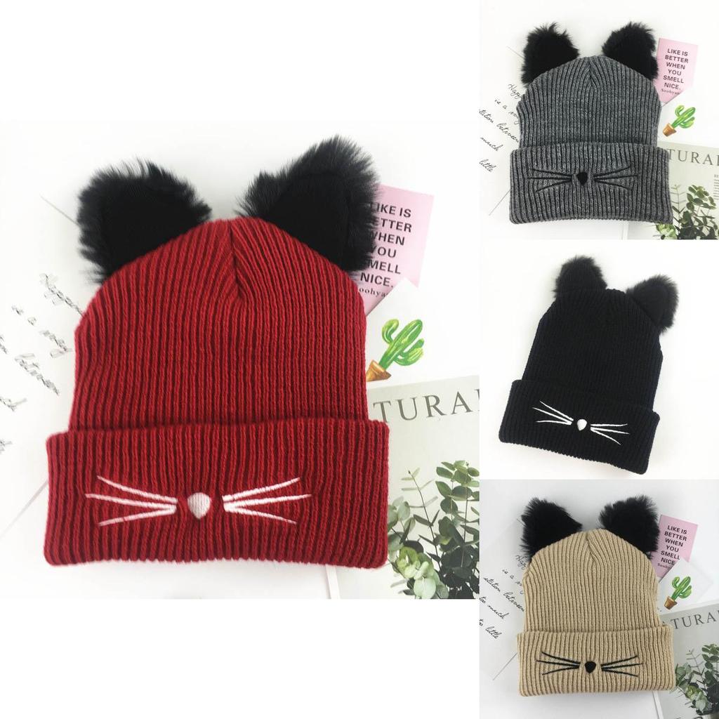 Stylish Cat Ears Women Hat Knitted Acrylic Warm Winter Beanie Caps For Ultimate Warmth