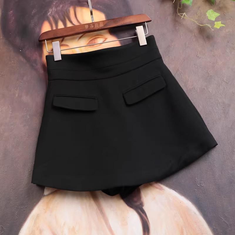 

In Stock: Elegant Double-Belt Wool Silk Shorts with Faux Pockets - M0012 M чёрный