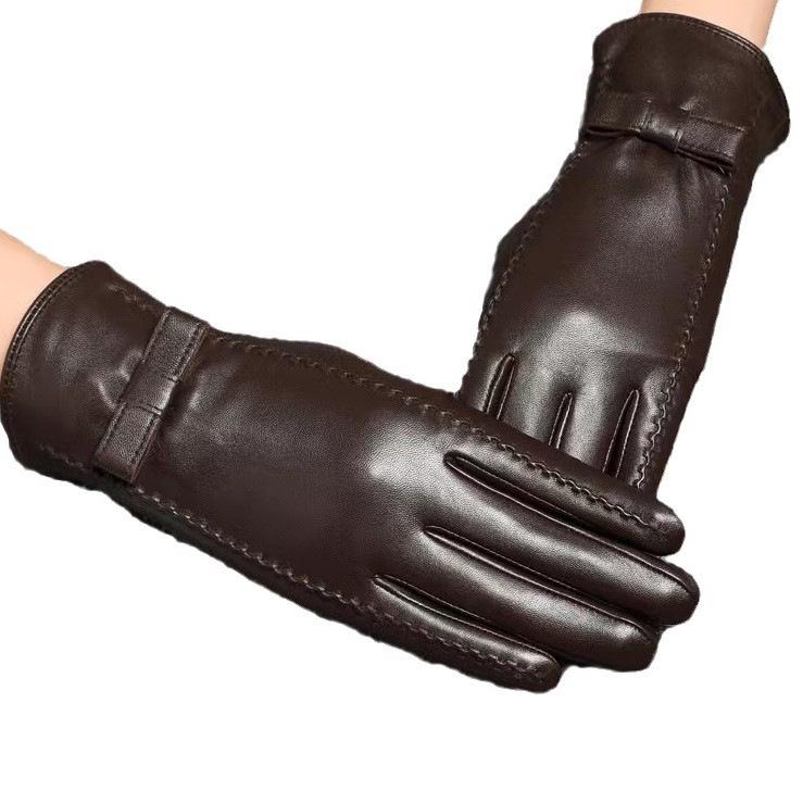 Women's Sheepskin Touch Screen Leather Gloves with Velvet – Perfect Gift