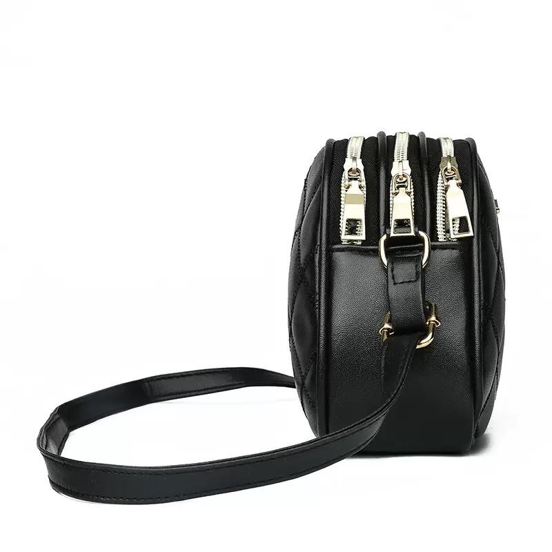 Fashion PU Leather Plaid Flap Bag CasualMessenger Crossbody Bag Solid Shoulder Bag