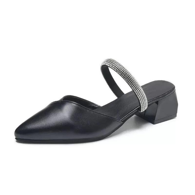 2025 New High Heel Sandals woman Fashion Bow Designer Elegant Solid Square Toe Women's Slippers 35-42 designer sandals