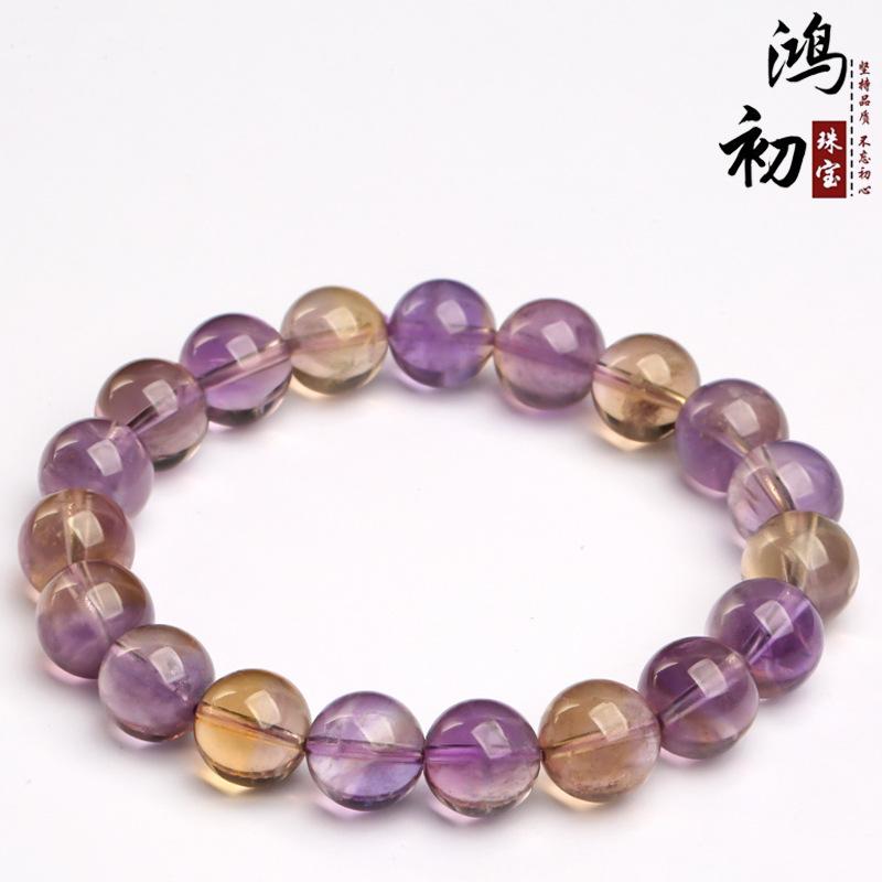 Hongchu Crystal Natural Amethyst Round Bead Bracelet Natural High-Quality Gradient Ametrine Bracelet