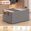 Houndstooth Foldable Quilt Storage Box with Lid - Large Wardrobe Bin for Clothes & Pants.