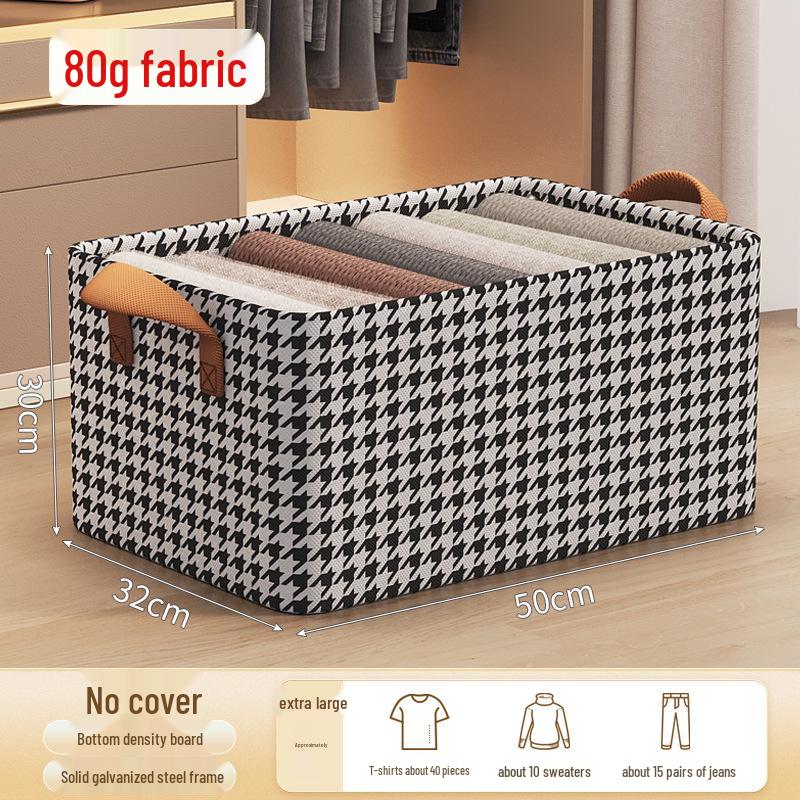 Houndstooth Foldable Quilt Storage Box with Lid - Large Wardrobe Bin for Clothes & Pants.