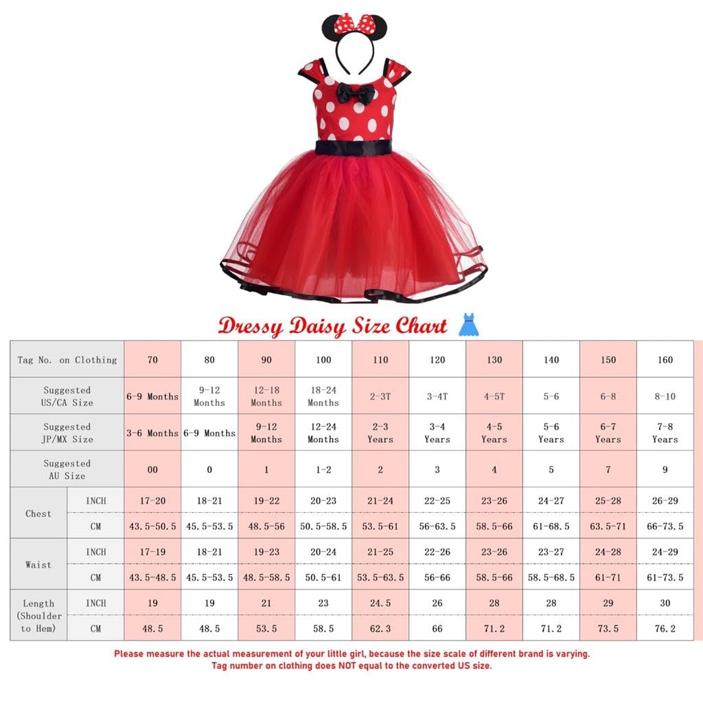 Kids Minnie Mouse Style Girls Polka Dot Costume Birthday Party Tulle Skirt with Headband Ages Red [Dressy Daisy] 5-6