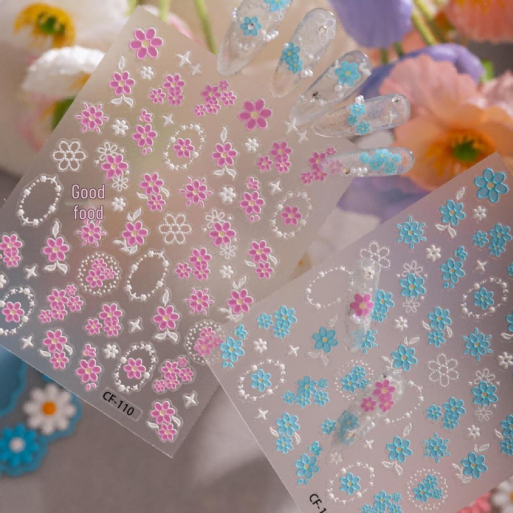 Cyansea Light Blue Floral Nail Art Stickers - Cute Leaf & Blooming Flowers Design with Back Adhesive