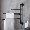Bathroom Towel Rack Swivel Towel Rail Industrial Style Iron Metal Towel Bar Wall Mounted Black Towel Holder with 3 Swing Arm for Bathroom Kitchen