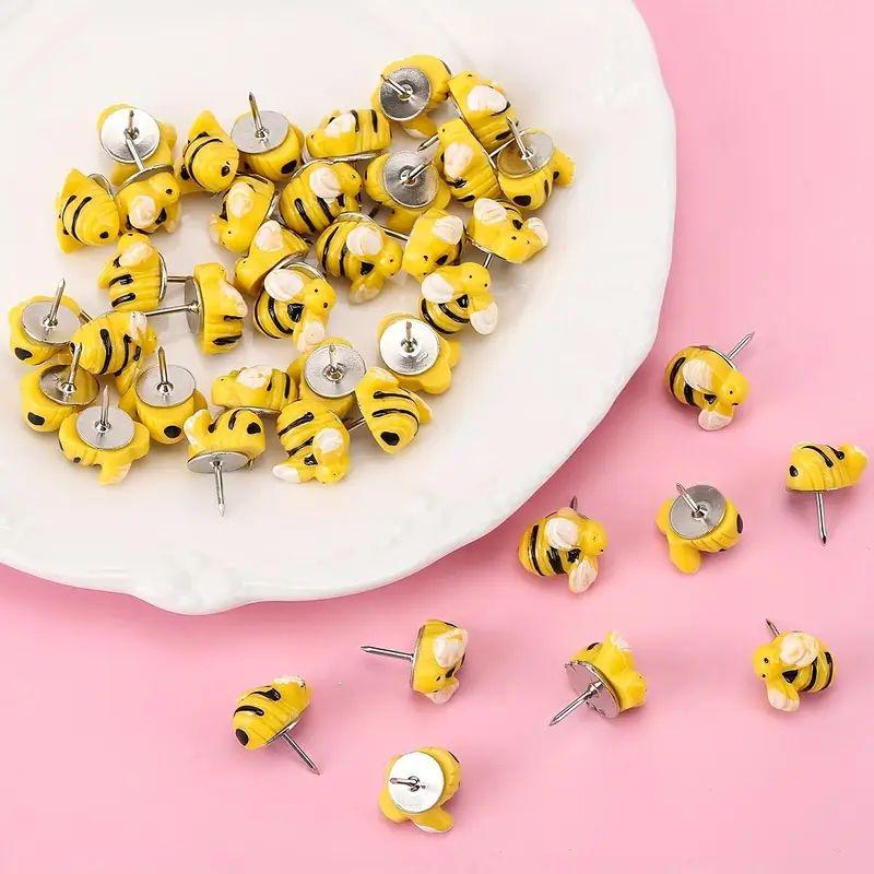 Cartoon Bee Resin Pushpins - 30-Piece Box